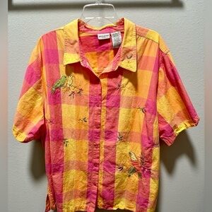 White Stag women’s Plaid button up Shirt Size 26W 1/2 - 3/4 sleeve Bright colors